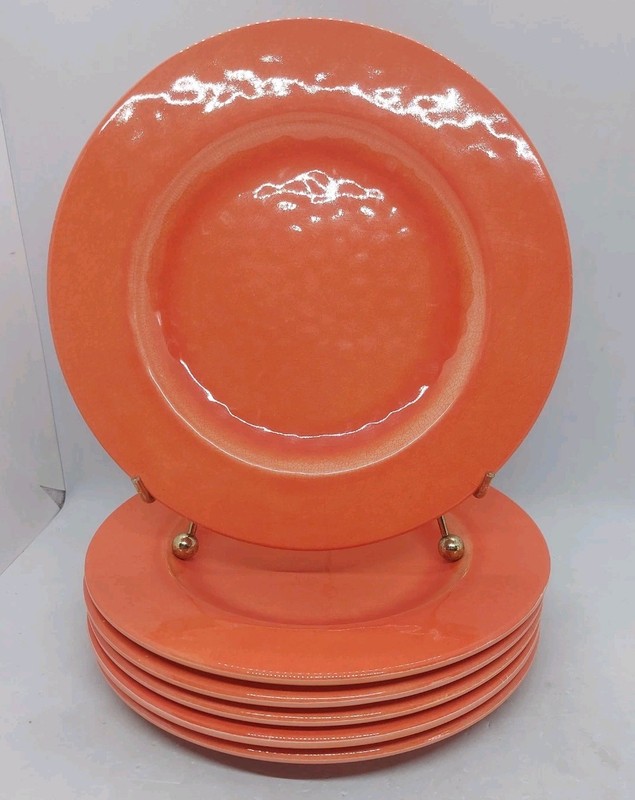 Max Studio Home Crackle Rustic Melamine Salad Dessert Plate 8.5" Orange Set Of 6 gallery