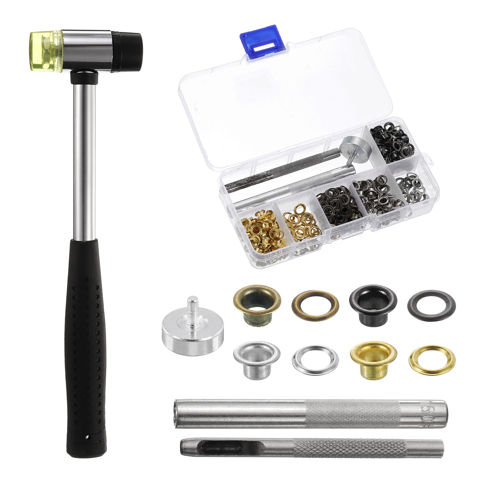 Grommet Eyelet Kit 240pcs 4mm Inner Dia with Tool, Gold,Silver,Gunmetal,Bronze gallery