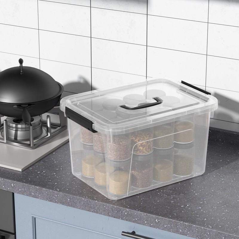 6PCS 12 Quart Latching Storage Box Stackable Bin w/ Latch Lid Plastic Container gallery