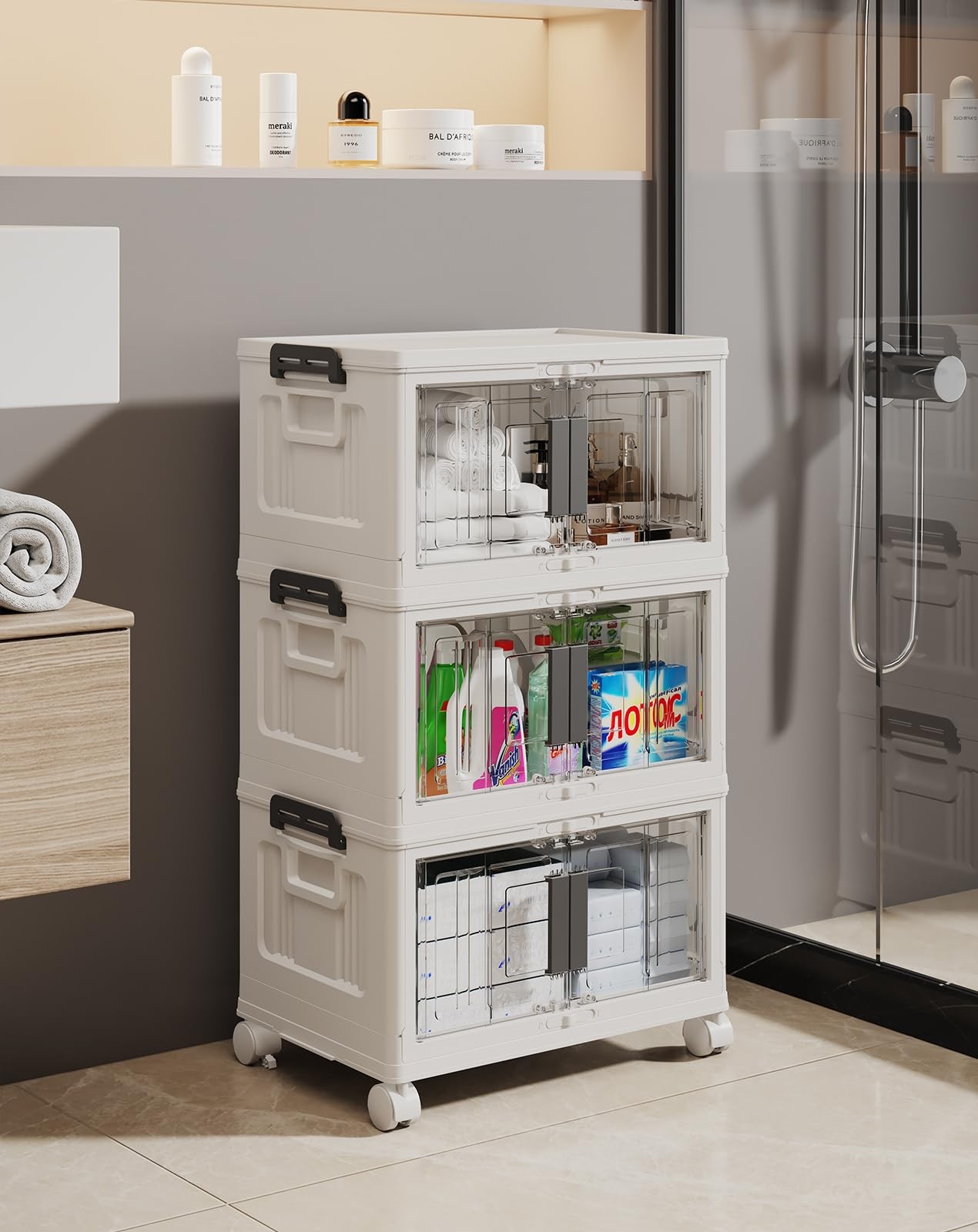 Olarhike 23Qt Stackable Storage Bins Lids - Folding Storage Doors And Wheels gallery