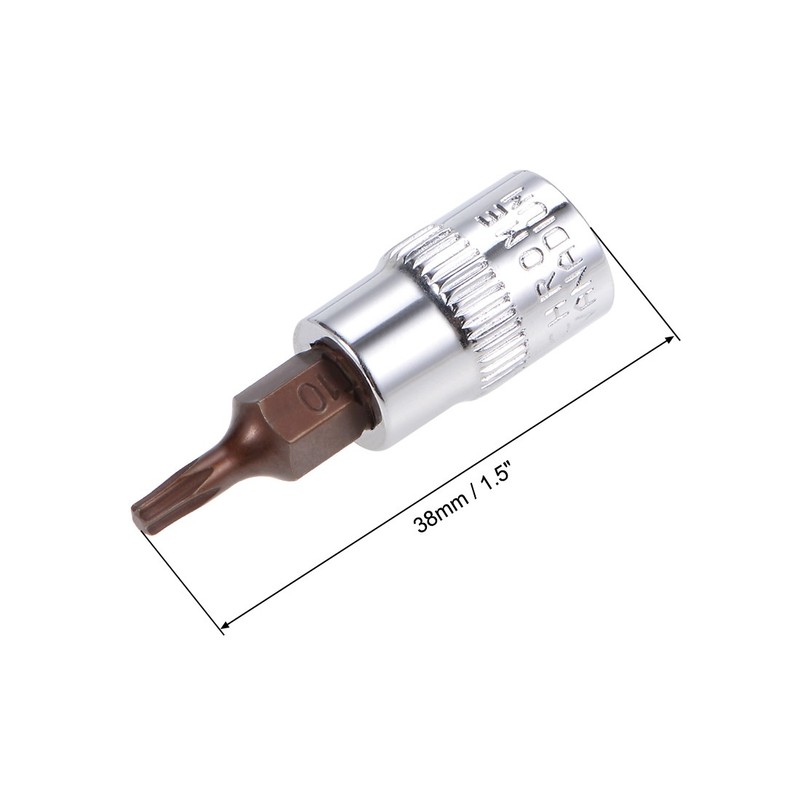 5pcs 1/4" Drive x T10 Torx Bit Socket S2 Steel Bits CR-V Sockets 38mm Length gallery