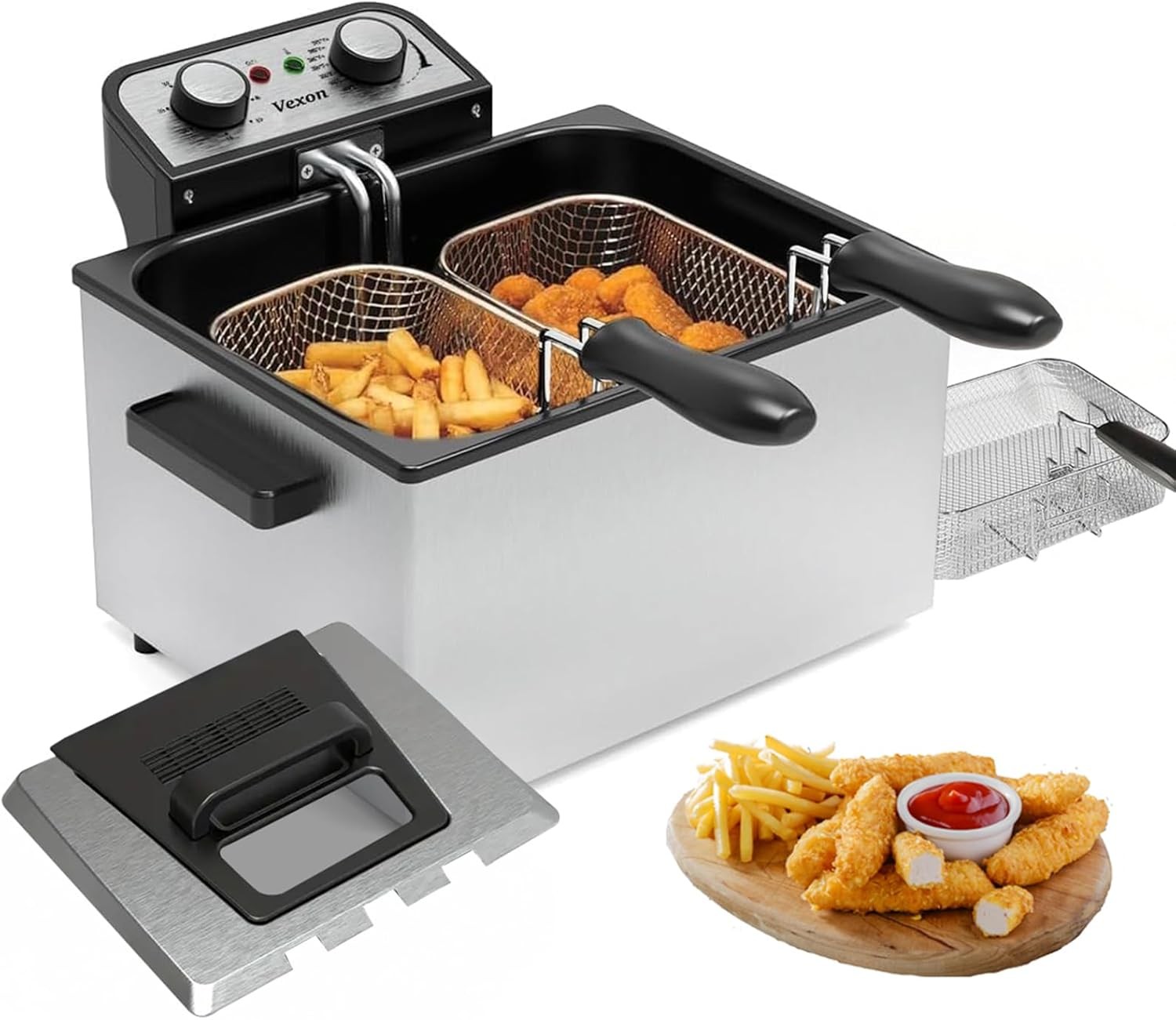 5 Liters Large Electric Deep Fryer with 3 Frying Baskets for Kitchen, Fry Fissh gallery