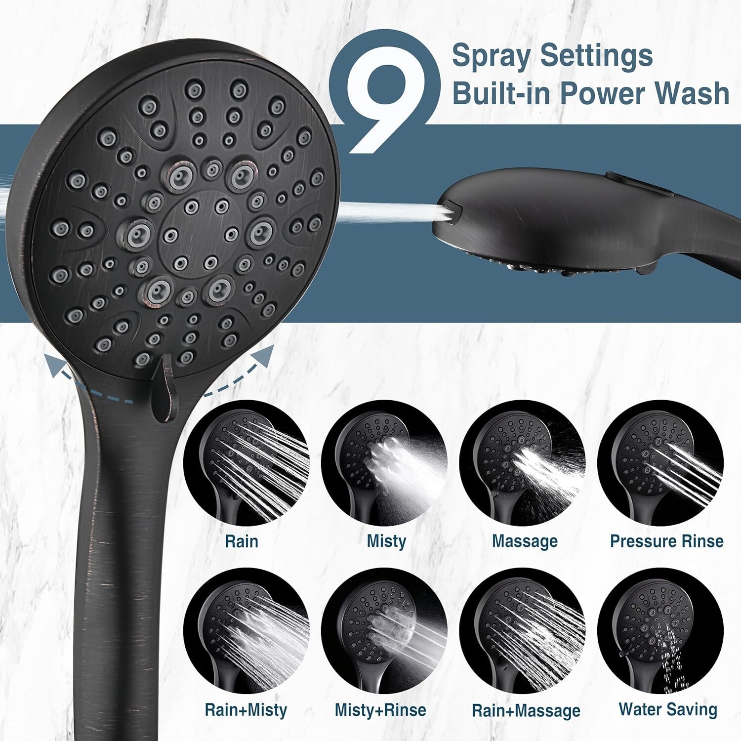 High Pressure 9 Spray Settings Handheld Shower Head & 69'' Hose PSS9901-06 gallery