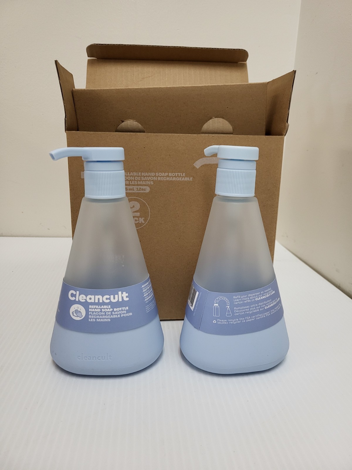 2 Pack - Cleancult Refillable Liquid Hand Soap 12oz Frosted Glass Bottle gallery
