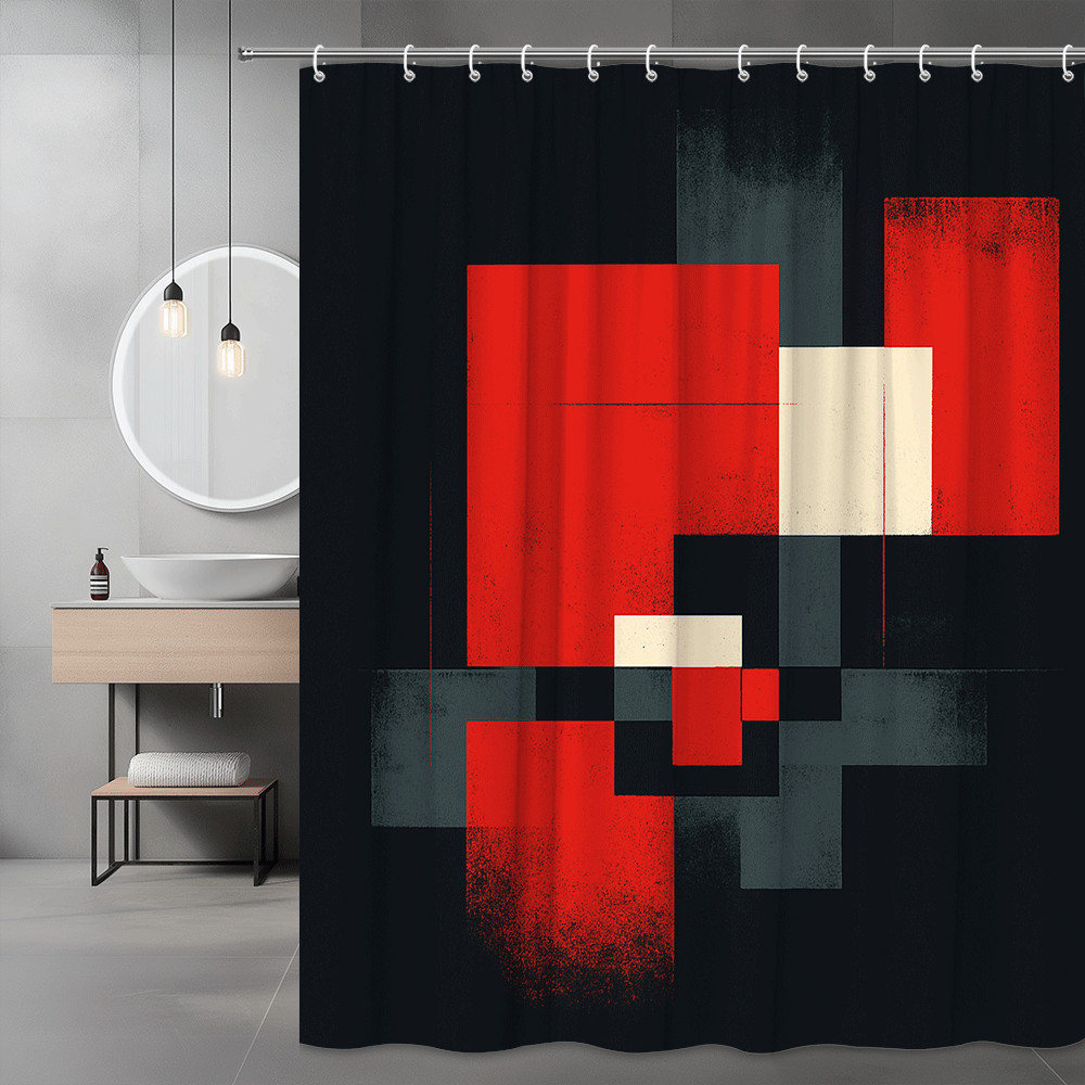 Abstract Geometric Red Black Shower Curtain gallery