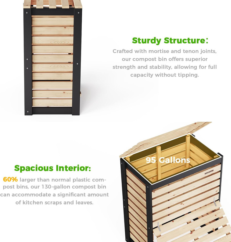 Large 95 Gallon Solid Wood Compost Bin with Pull-Out Door for Outdoor Use gallery