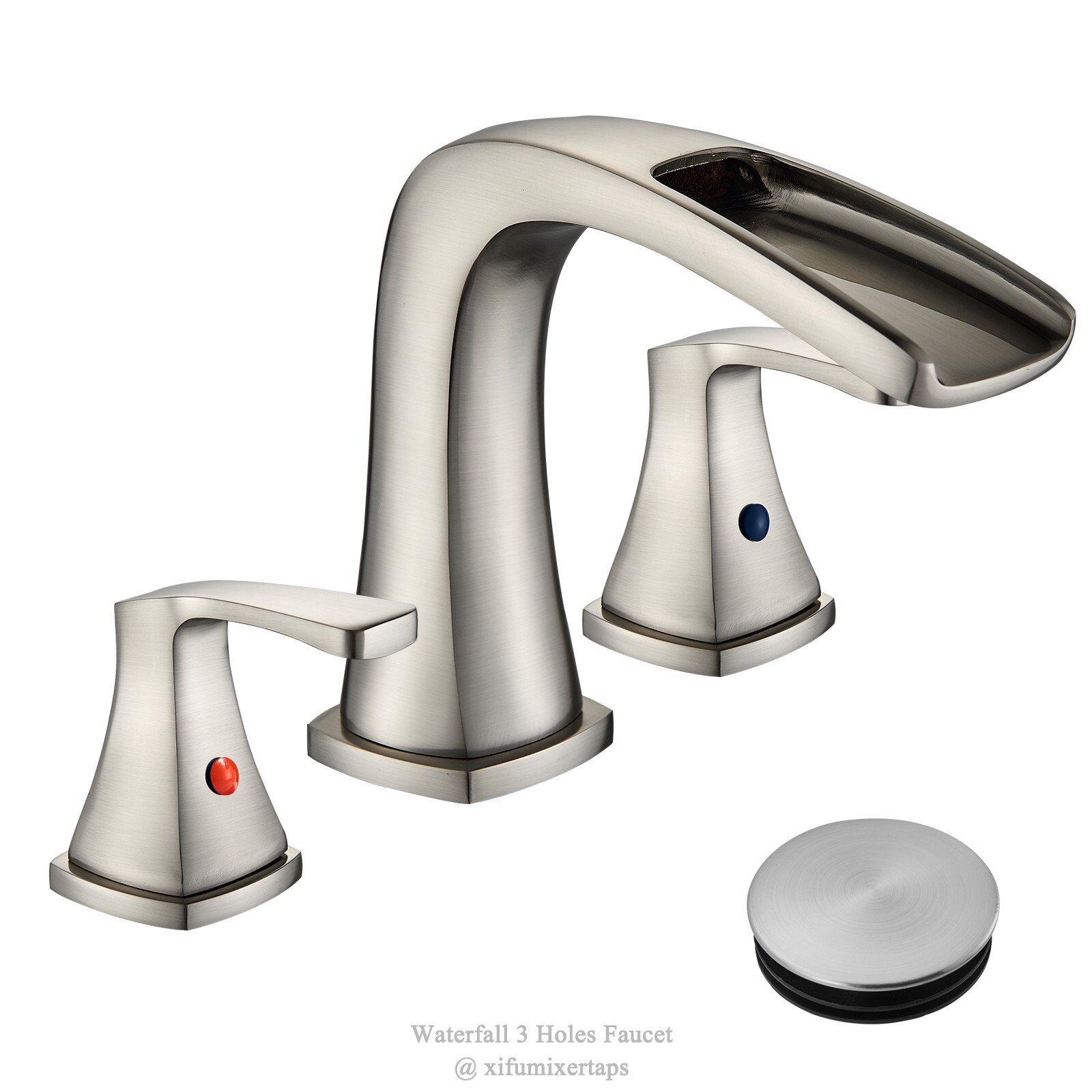 8” Widespread Waterfall Bathroom Sink Faucet 3 hole Vanity Mixer Brushed Nickel gallery