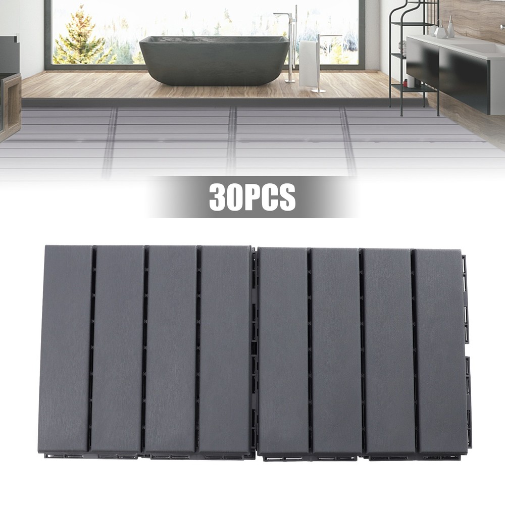 12"x12" Interlocking Deck Tiles, 30 Pack Outdoor Patio Floor Tiles Dark Gray