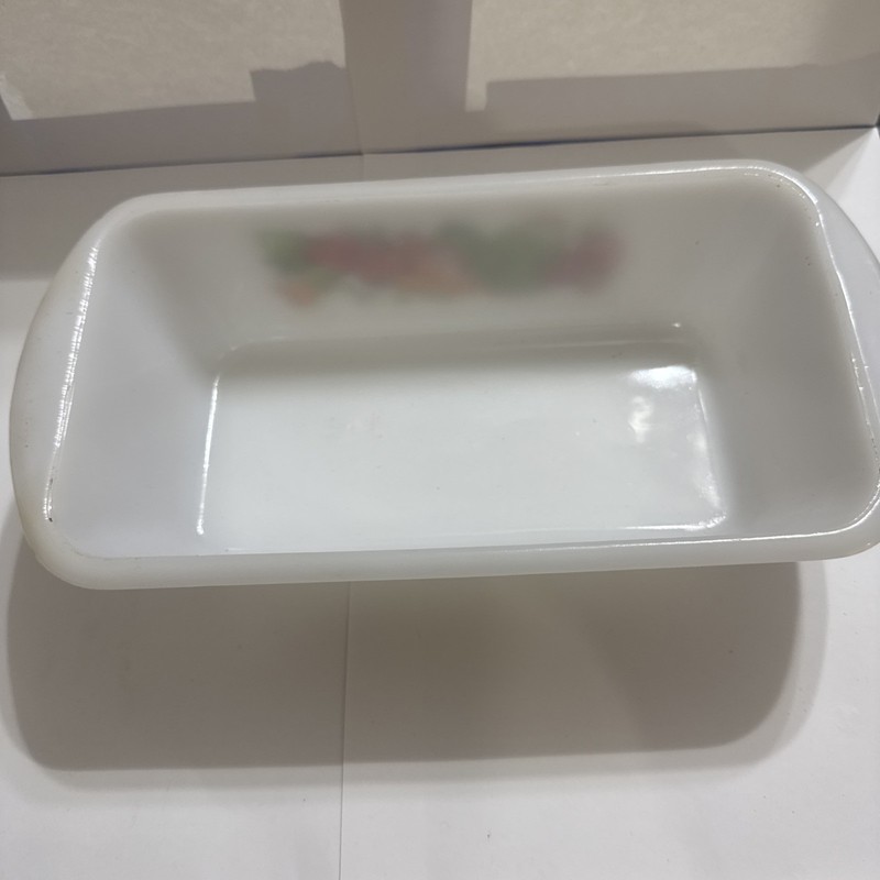 Glasbake J-522 Loaf baking Pan Vegetable Pattern 1.5qt Milk Glass Made In USA gallery