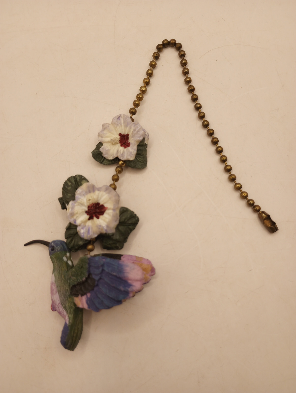 Blue Hummingbird w/ Flowers Fan or Light Pull Polystone Resin Cord gallery