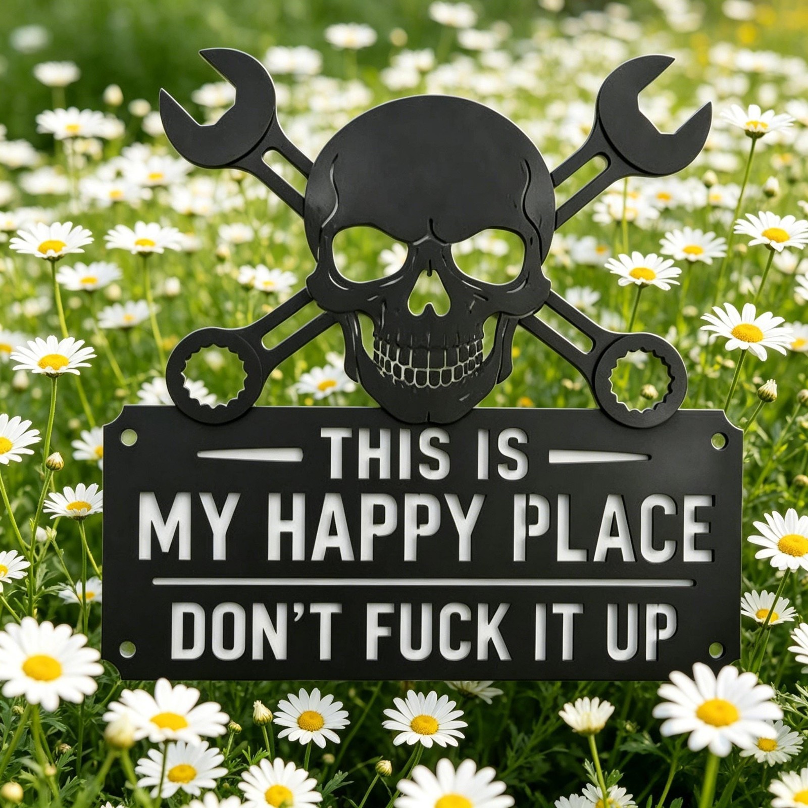 Edgy Skull & Wrenches Metal Wall Sign | This is My Happy Place Don't Ruin It gallery