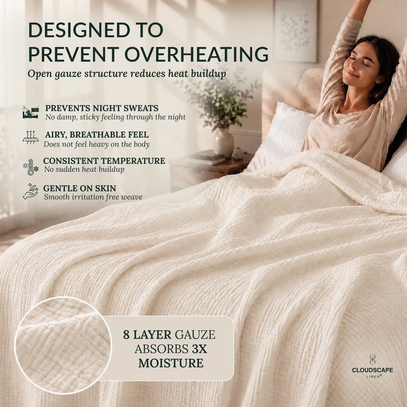 CLOUDSCAPE 8 Layer Muslin Blanket for Adults, 100% Cotton Gauze Blanket King ... gallery
