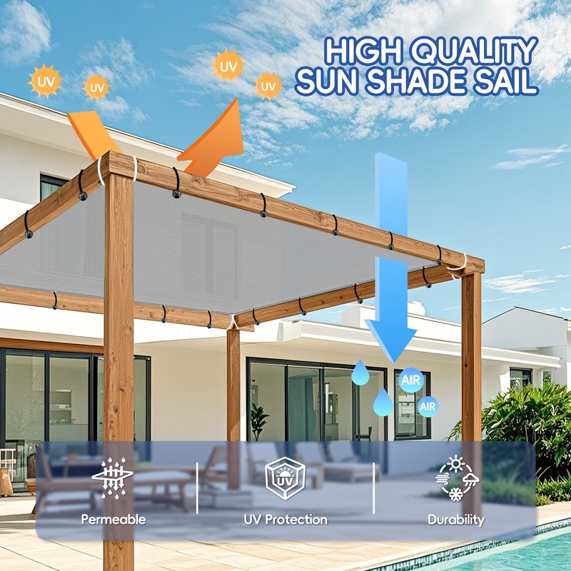 TANG Gray Straight Side Rectangle Permeable Sun Shade Patio Canopy w Grommets gallery