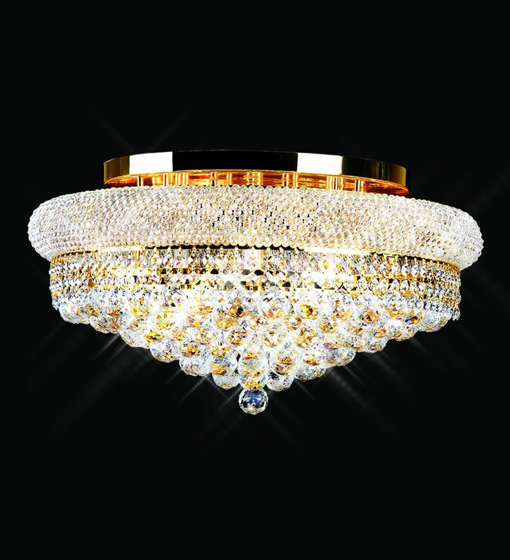 Living or Dining Room Large Gold Flush Mount Crystal Chandelier 20 Light 36" gallery