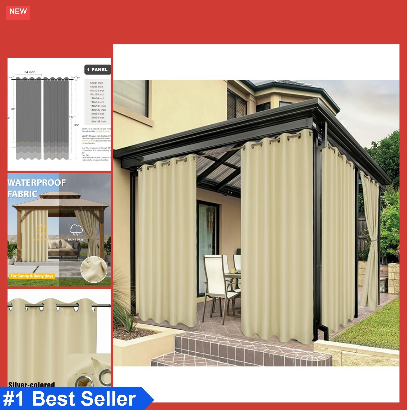 Outdoor Curtain Waterproof 54x84 Inch Privacy Thick Patio Porch Pergola Grommet gallery