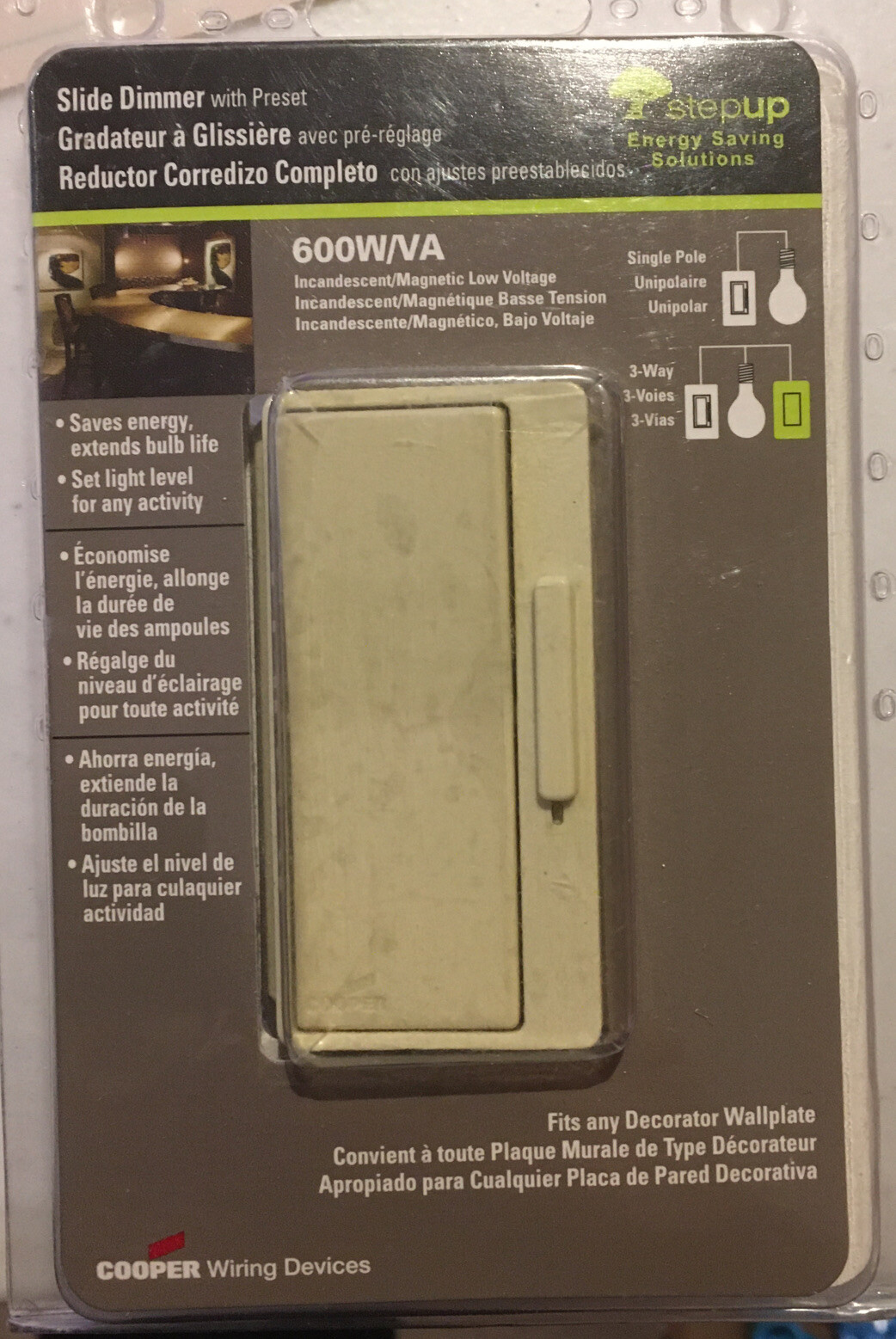 COOPER DI06P-V-K~Ivory Single-Pole & Multi-Way Decorator Slide Dimmer 600W 120V gallery