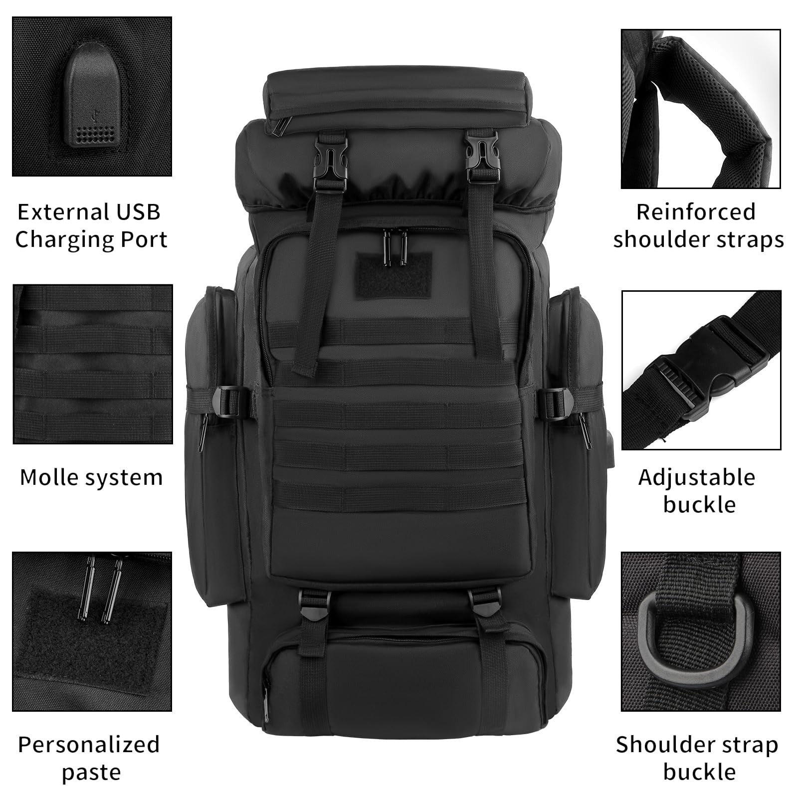 80L Hiking Backpack Large Capacity Tactical Durable Frame Molle Rucksack with... 3