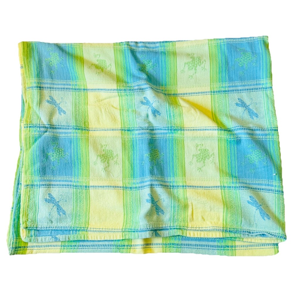 Spring Tablecloth Dragon Fly Frog Green Yellow Blue 56” X 90” Cotton Blend