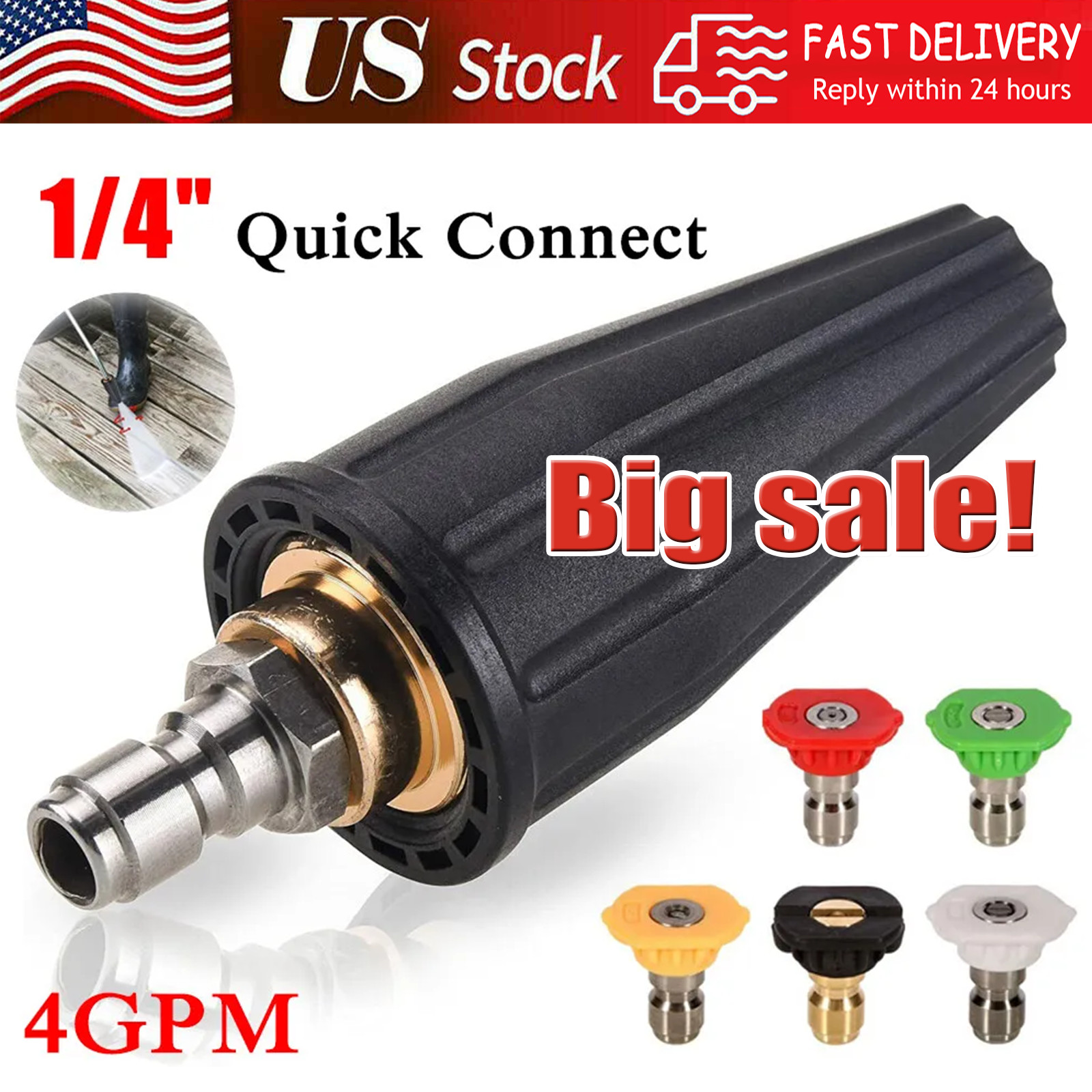 4.0GPM High Pressure Washer Rotating Turbo Nozzle Spray Tip 4000PSI 1/4" Quick gallery