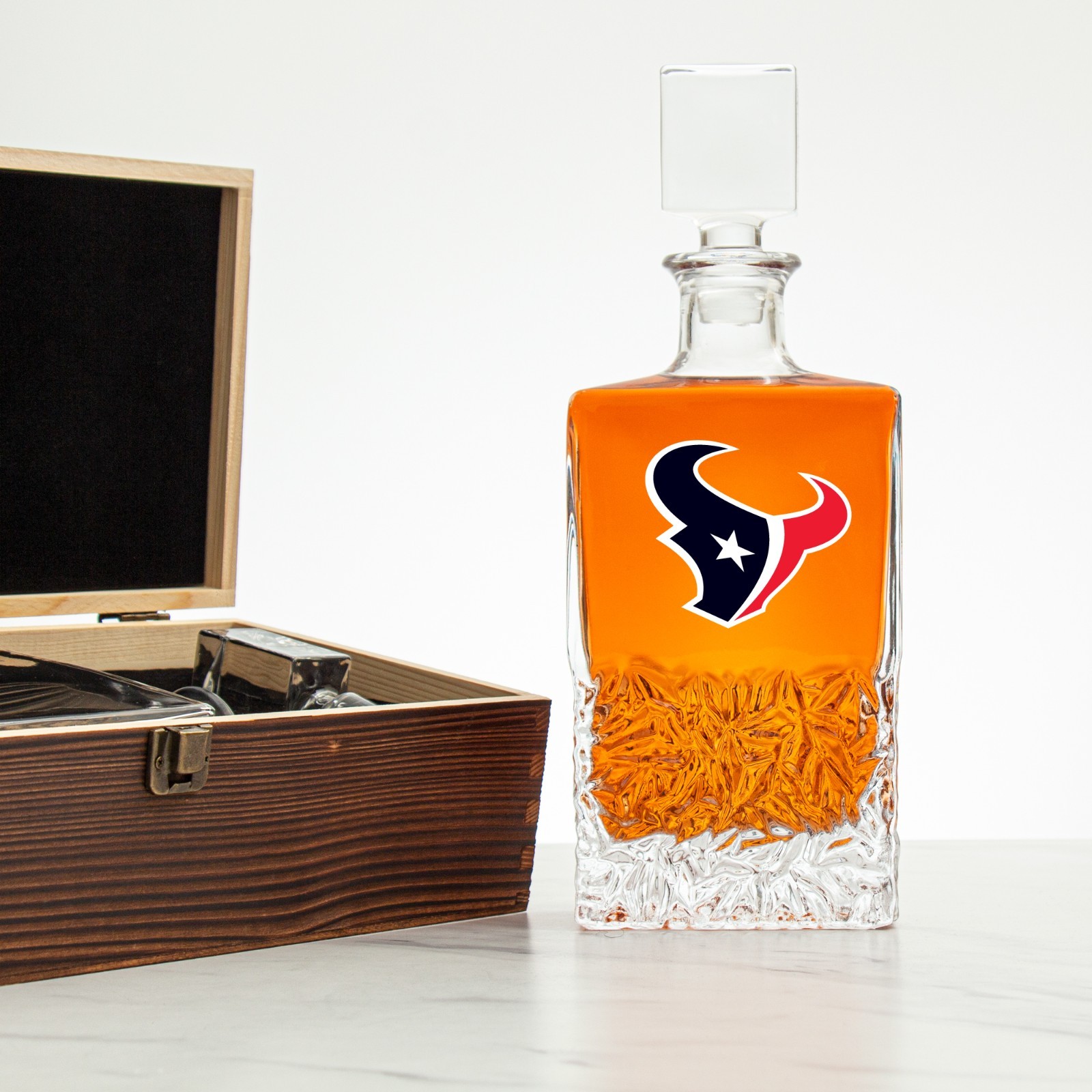 Houston Texans – Full Color Logo Football Decanter Set with Rustic Wood Box gallery