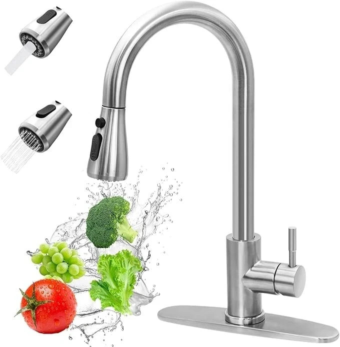 Silver Kitchen Faucet Sink Pull Down Sprayer Single Handle Swivel Mixer Tap gallery
