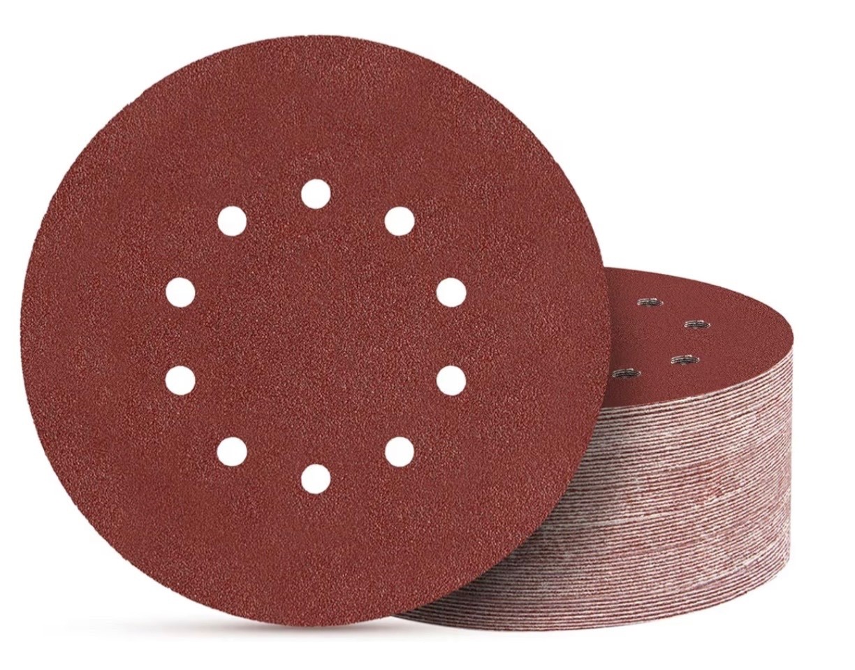 50 Pack 9-Inch 10-Hole Hook-and-Loop Sanding Disc, 80 120 240 Grit Aluminum Oxid gallery