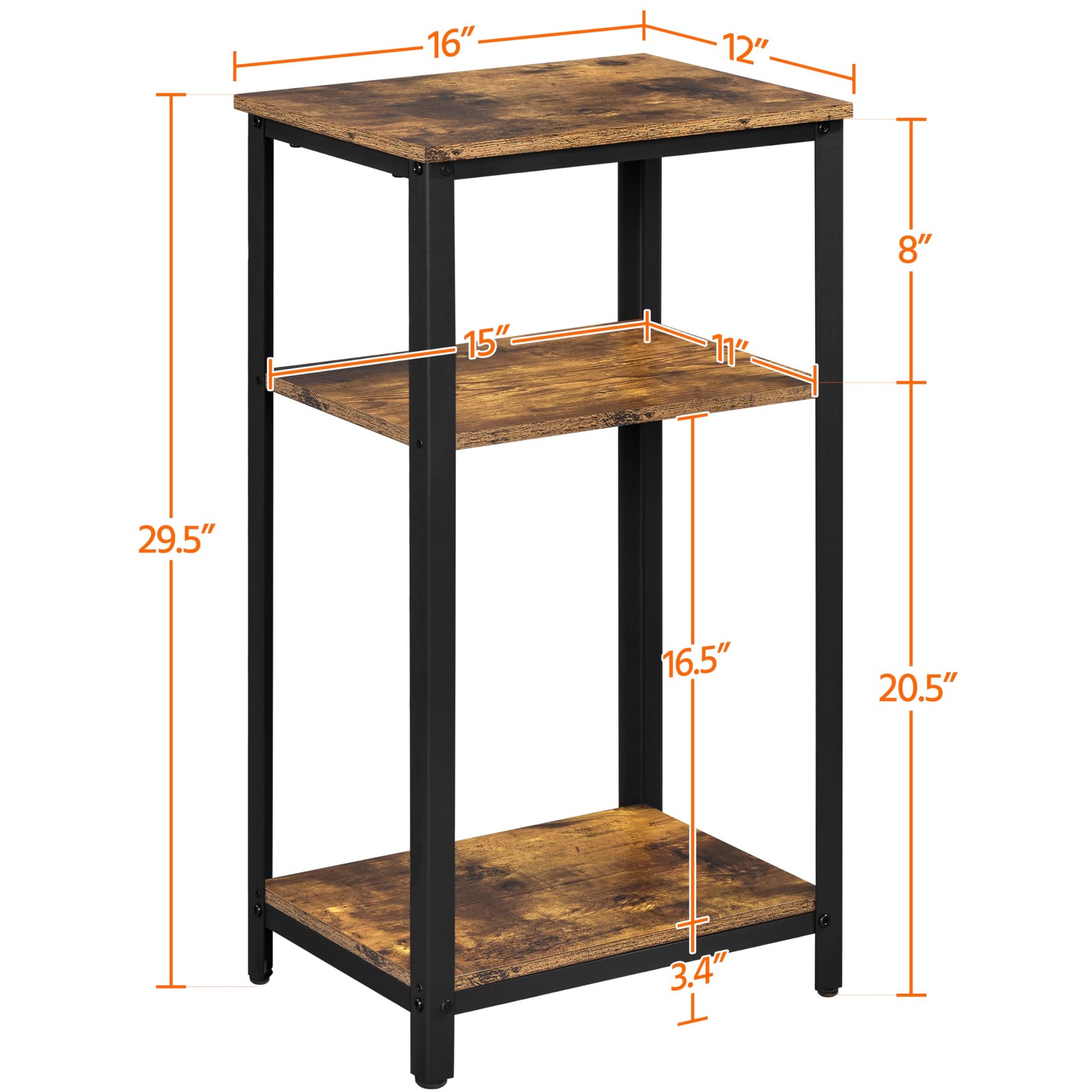 Tall End Table 2Pcs, 16"x12"x29.5" Industrial Side Table for Living Room, Brown gallery