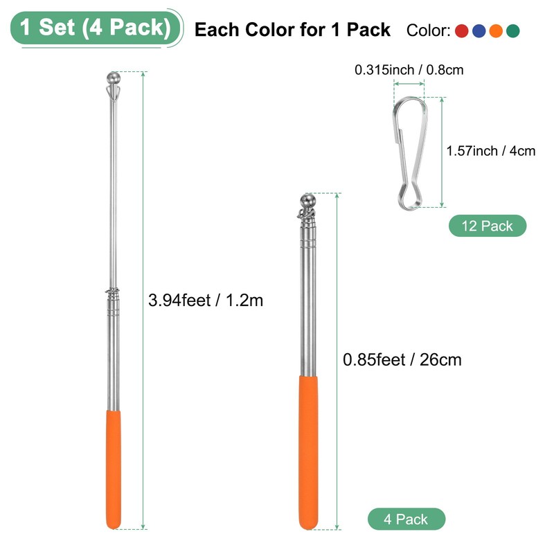 4-Pack 3.94Ft/1.2M Telescopic Flag Pole with Clips Red/Blue/Orange/Green gallery