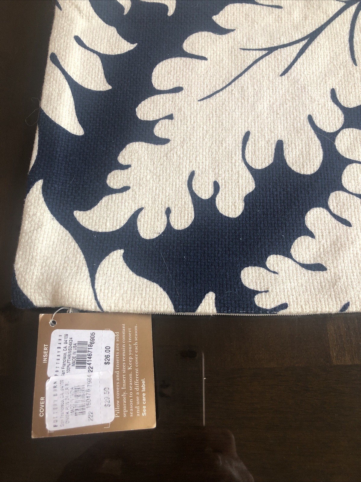 NWT Pottery Barn Damask 24”x24” Pillow Cover, Blue & Ivory gallery