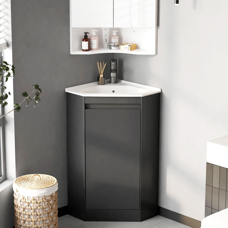 Modern 24" Corner Vanity Sink Basin Combo Bathroom Storage Cabinet Freestanding gallery