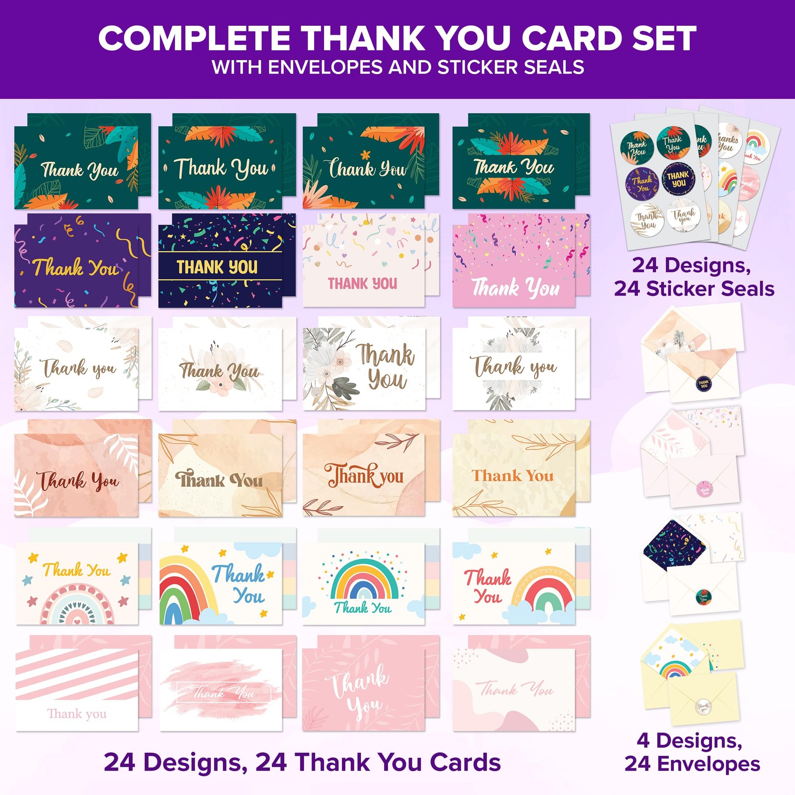 Decorably 24 Pack 6x4in Assorted Thank You Cards with 6x4 inches, Plain gallery