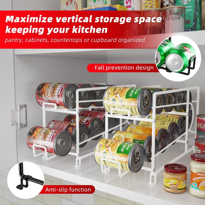Soda Can Rack Organizer For Pantry Stackable 2 Pack Metal Rustproof Can Dispense gallery