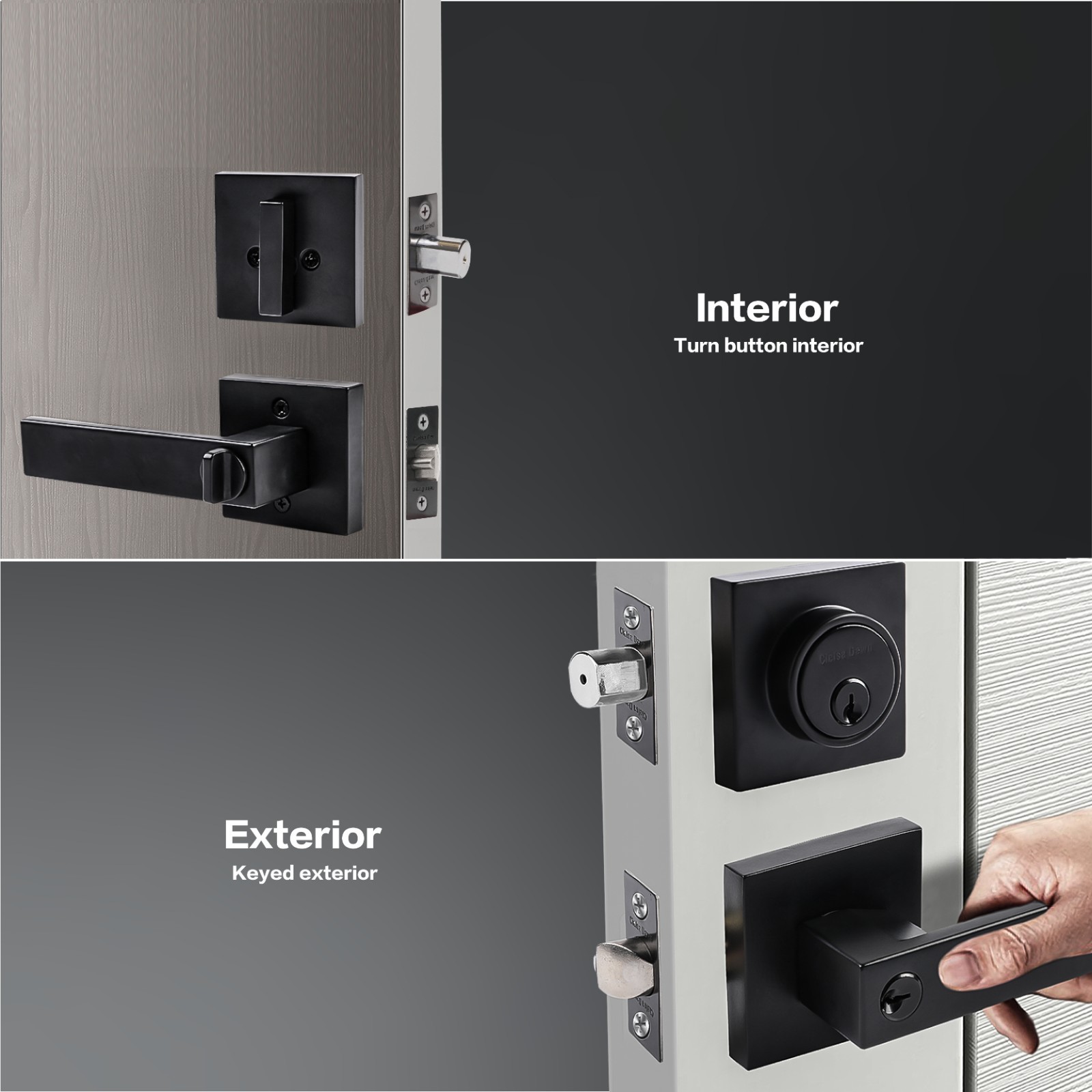 Front Door Lock Set,Keyed Alike Entry Door Locksets with Deadbolt,Black,2Pcakset gallery