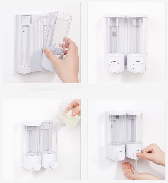 Soap Dispenser Bathroom Wall Mount Shower Shampoo Lotion Container Holder System gallery