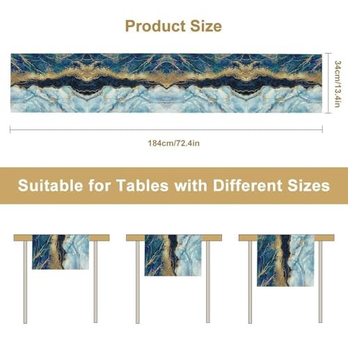 Abstract Marble Table Runner,Navy Blue Gold 13"W x 36"L (Pack of 1) Style-55 gallery
