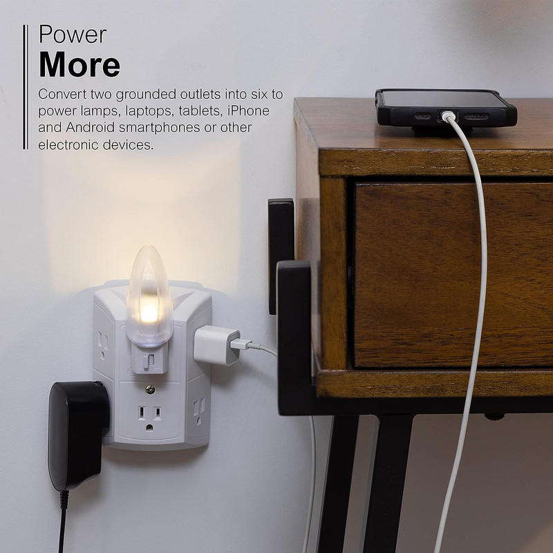 GE 6-Outlet Extender, 2 Pack, Grounded Wall Tap, Reset Button, Circuit Breaker, gallery