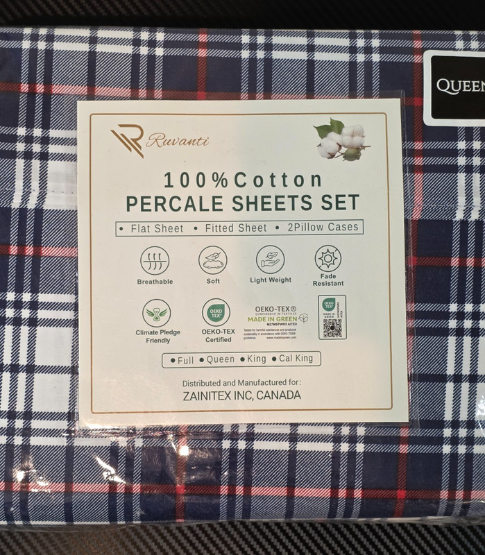 Ruvanti 100% Cotton Percale Sheets Set Queen Size 4 Piece Prussian Plaid gallery