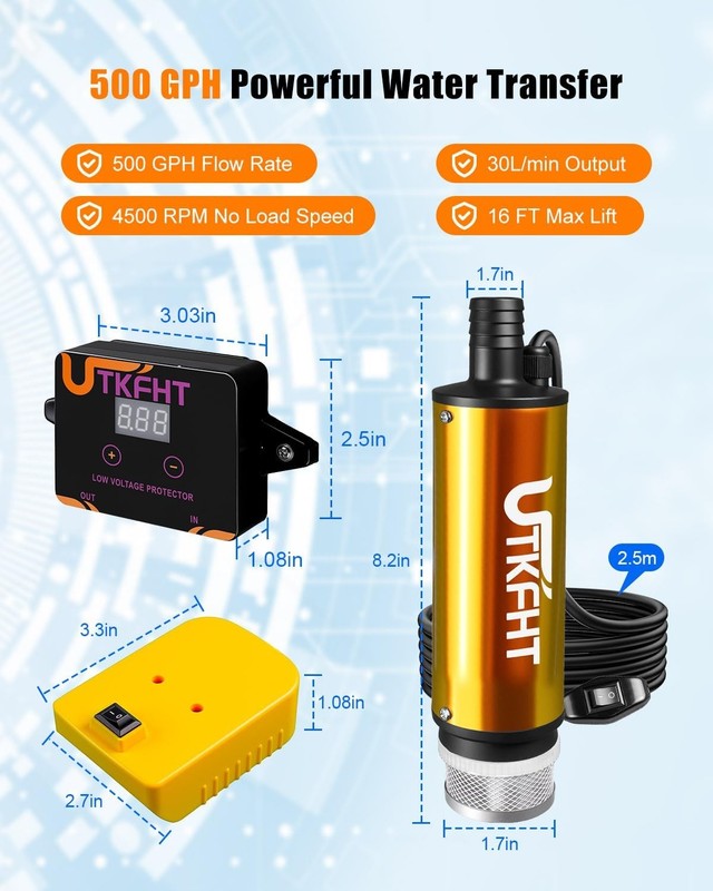 Mini Water Pump Compatible with Dewalt 20V Battery, 500GPH Draw Water Pump with gallery