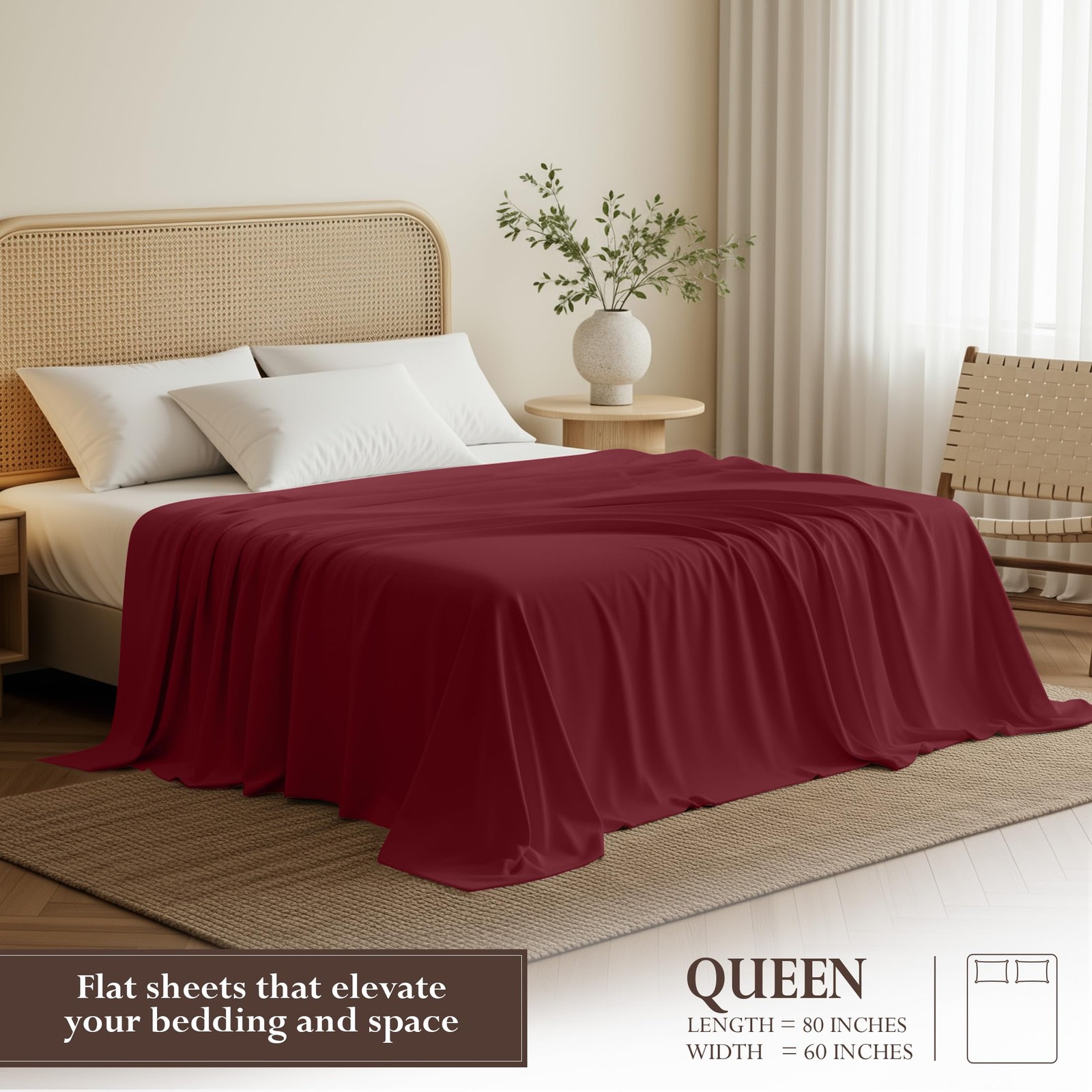 Utopia Bedding Flat Sheet 1 Pack Queen, Burgundy Soft Brushed Microfiber Fa... gallery