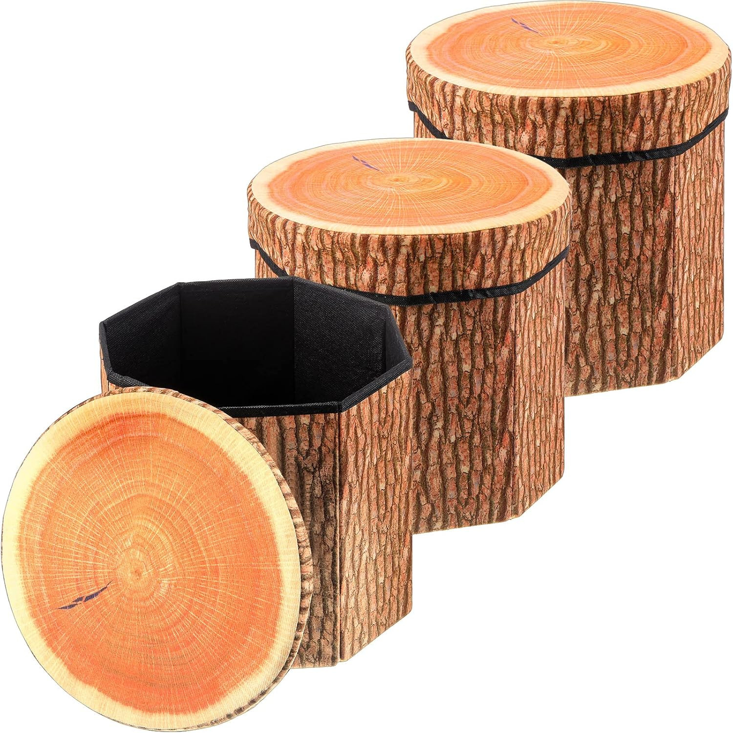 Amylove 3 Pack Tree Stump Storage Stool 12 X 12 Inch Stool Ottoman, Cute Folding gallery
