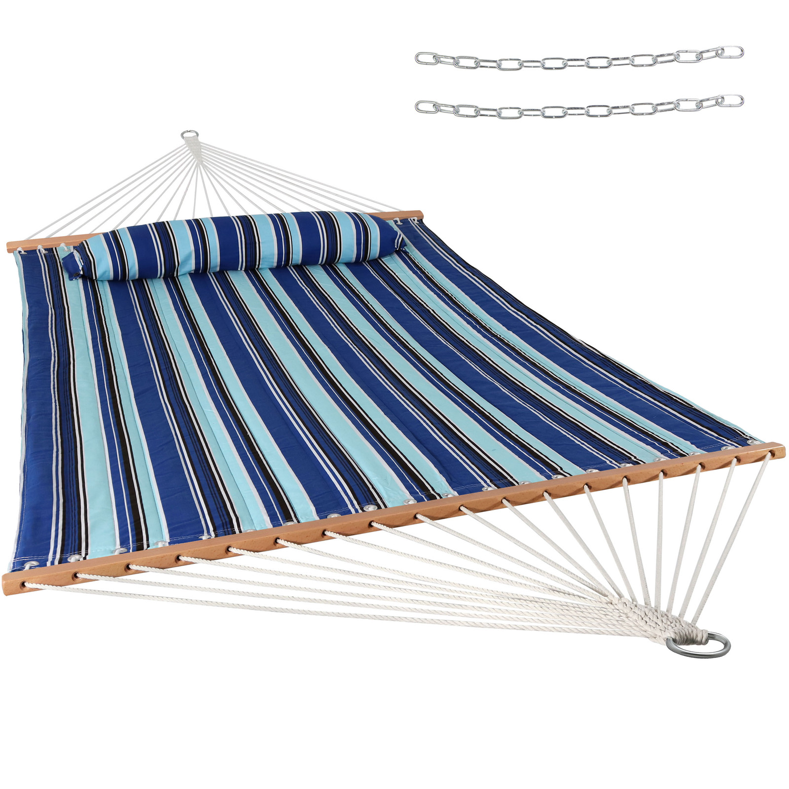 Large Quilted Fabric Hammock with Spreader Bar and Pillow - Beach by Sunnydaze gallery