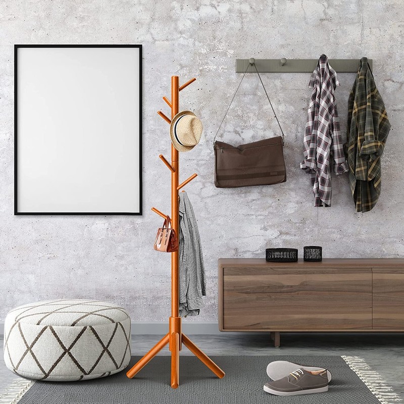 Coat Rack Adjustable beech coat racks stand Freestanding Coat Tree w/ 3 Sections gallery