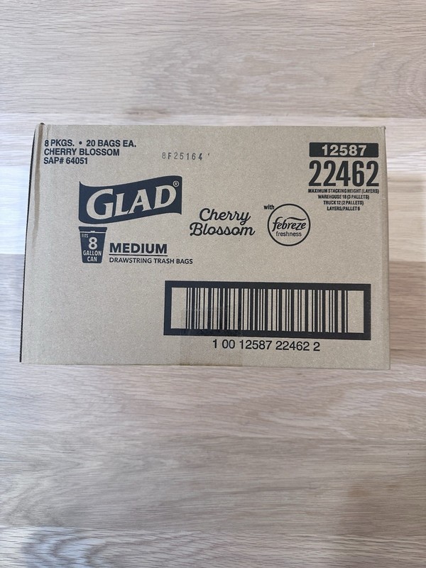 Glad OdorShield, 8 Boxes, Drawstring Trash Bags, Cherry Blossom, 8 Gallon, 160ct gallery