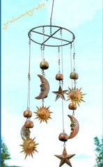 SUN MOON & STARS CELESTIAL HANGING MOBILE CHIME WIND CATCHER PATINA COPPER