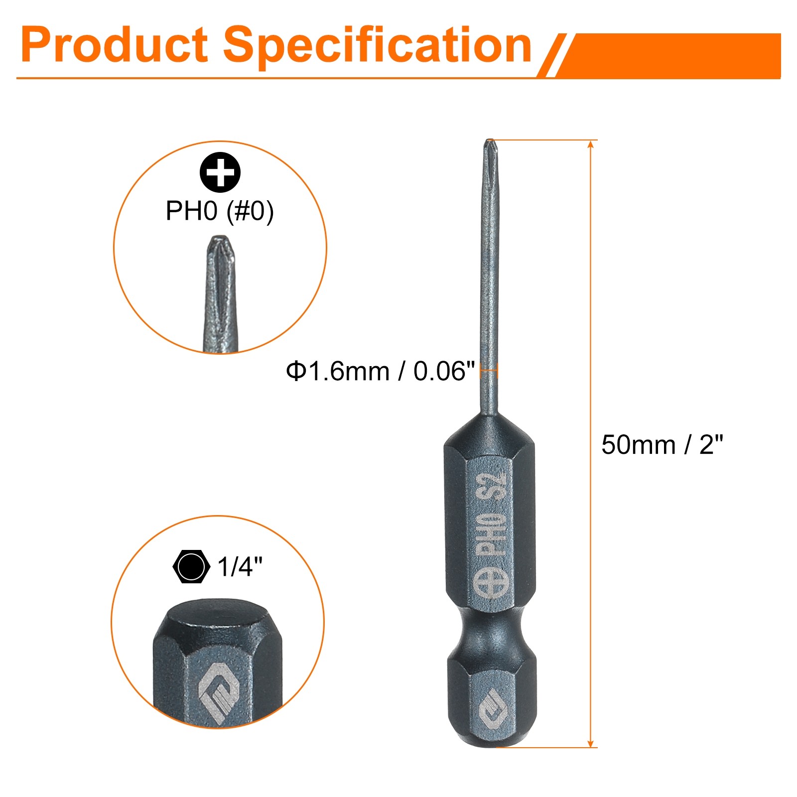 2pcs PH0 Screwdriver Tip 1/4" 5cm Magnetic Steel Rod S2 for [Brand] gallery