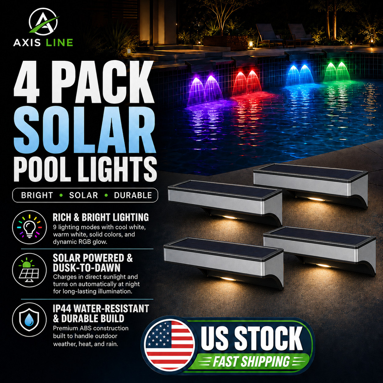 4 Pack Solar Pool Lights for above Ground Pools, Swimming Inground Pool LED Ligh gallery