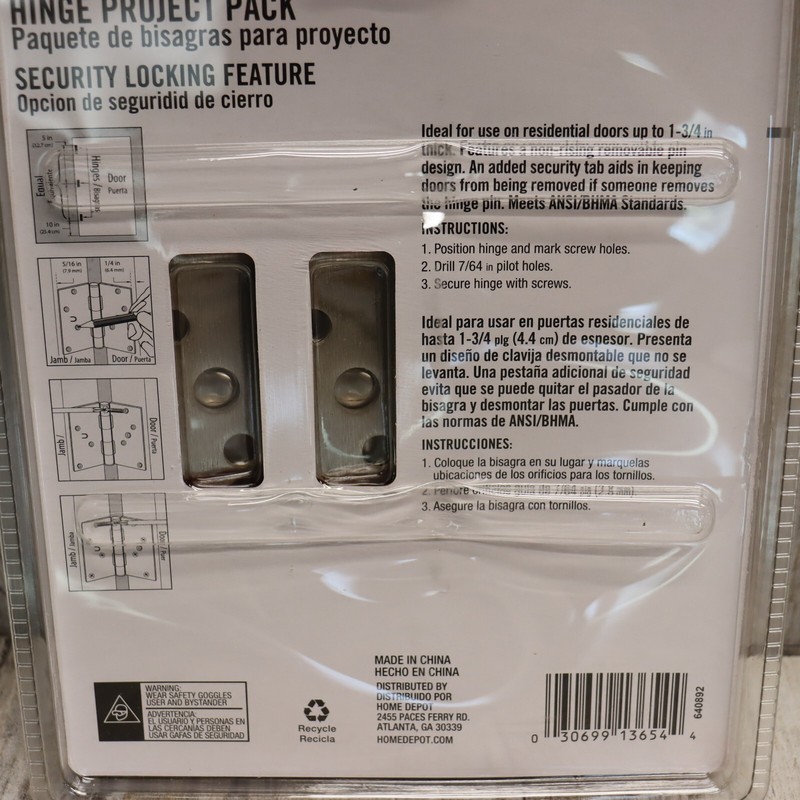 6 Pc- Everbilt 4 in. Security Door Hinge, Square Corners, Satin Nickel Finish gallery