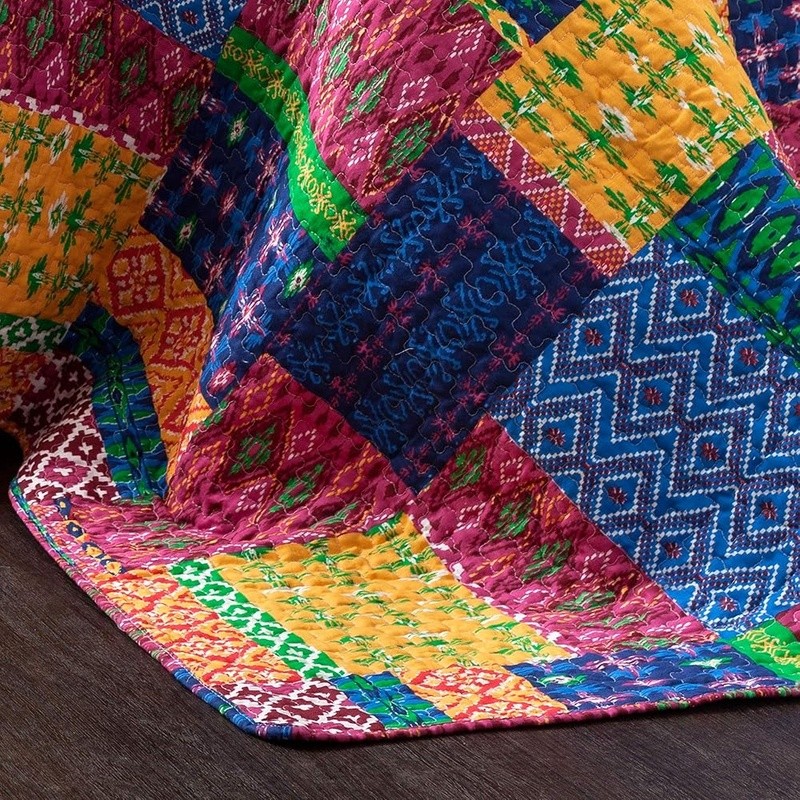 Reversible Cotton Quilt Set Patchwork Geometric Design Soft Bedding 3 Piece New gallery