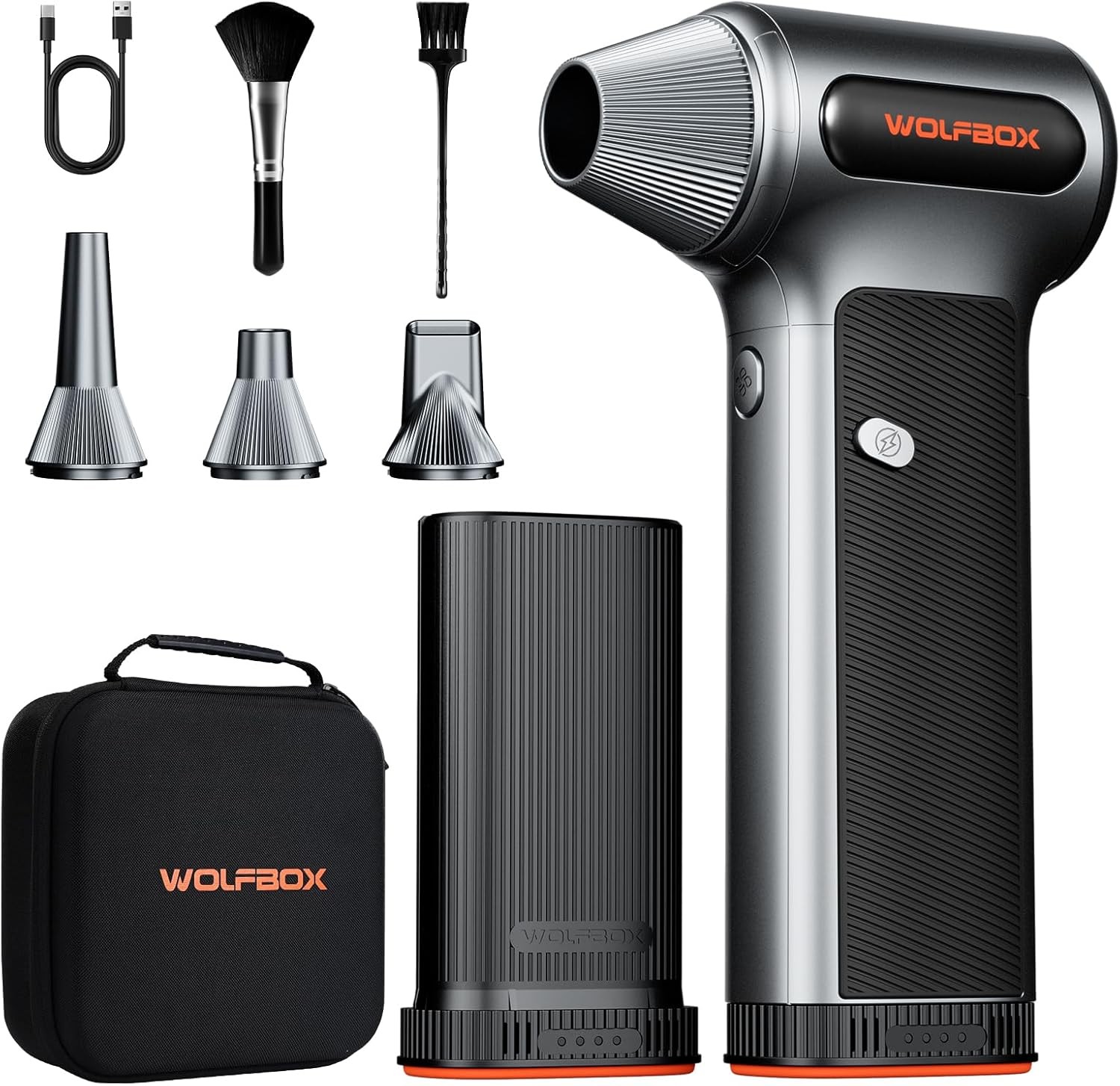 WOLFBOX MF200-2PK Compressed Air Duster Turbo Fan 2 Swappable Battery Packs&Case gallery