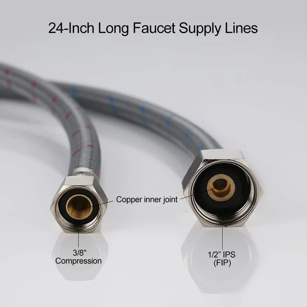 WOWOW 24 Inch Faucet Supply Hoses Bathroom Kitchen Faucet Sink Hose Braided Nylo gallery